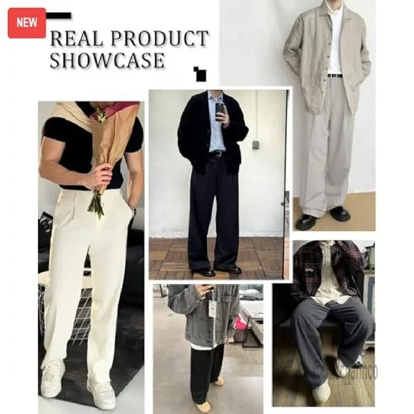 Men's Wide Leg Pleated Dress Pants Elastic Waist Wrinkle Resistant